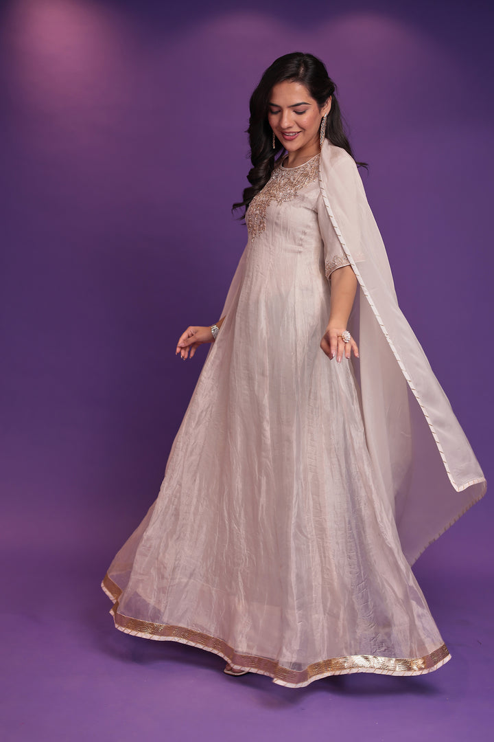 Anarkali Tissue Suit with Dori, Gota Patti and Zardozi work