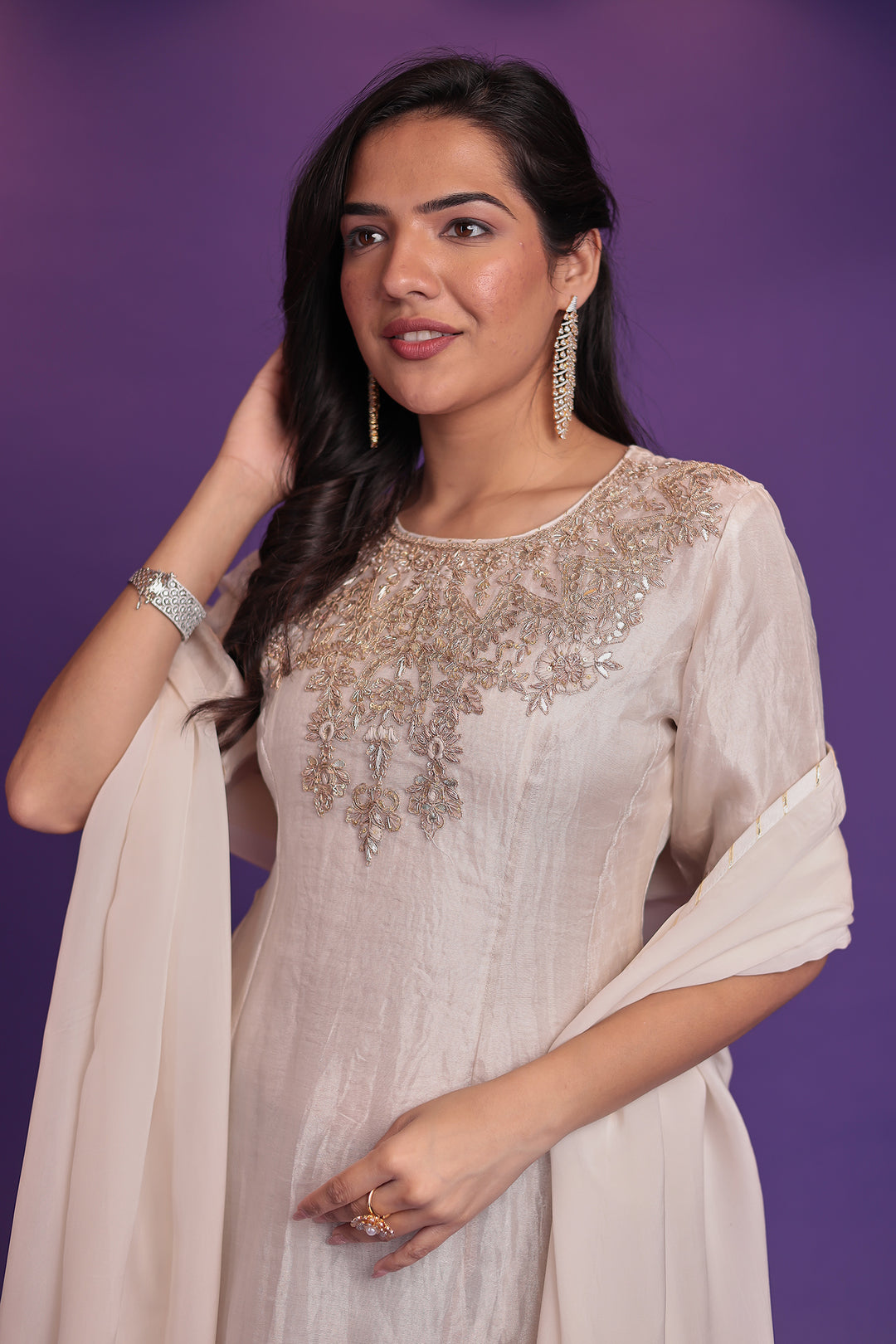 Anarkali Tissue Suit with Dori, Gota Patti and Zardozi work