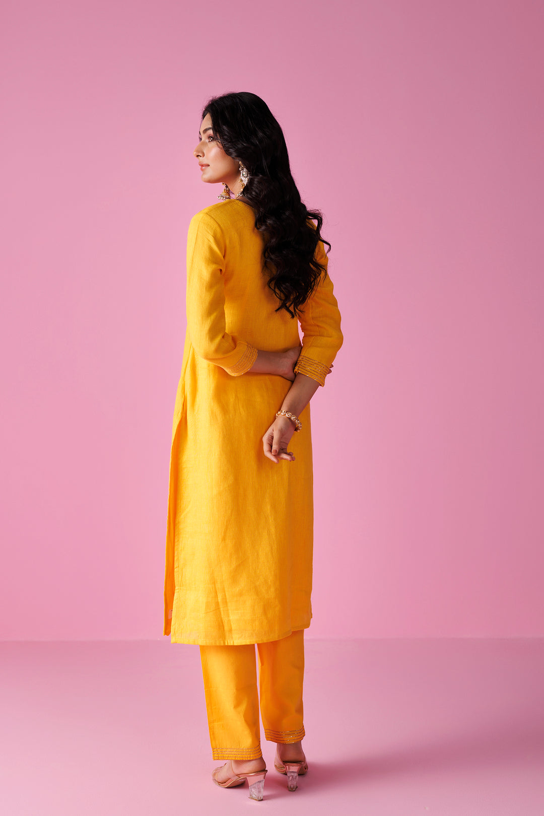 Linen Suit Stitched with Dori and Gota Patti work