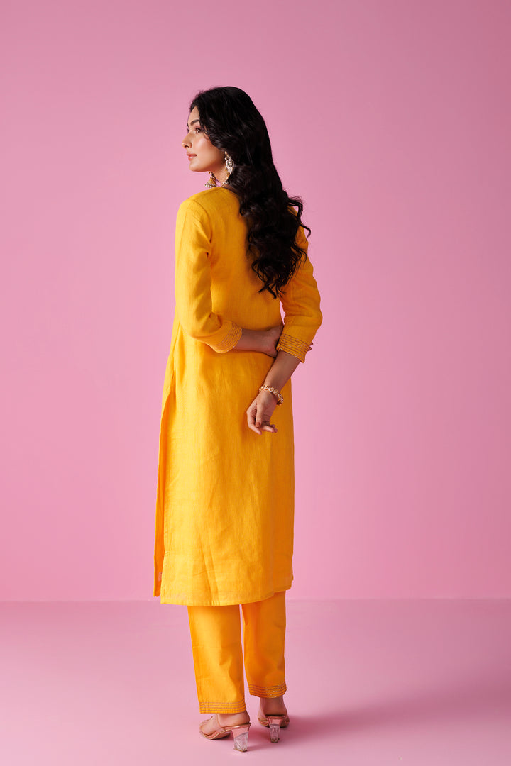 Linen Suit Stitched with Dori and Gota Patti work