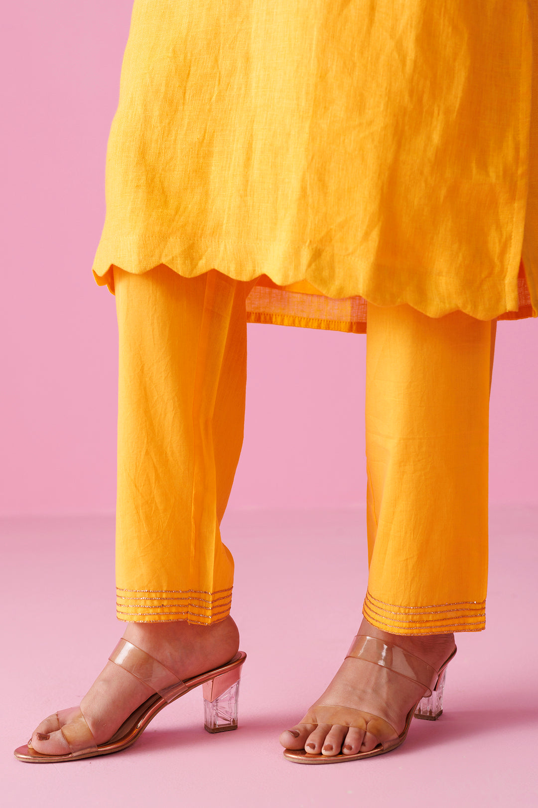 Linen Suit Stitched with Dori and Gota Patti work