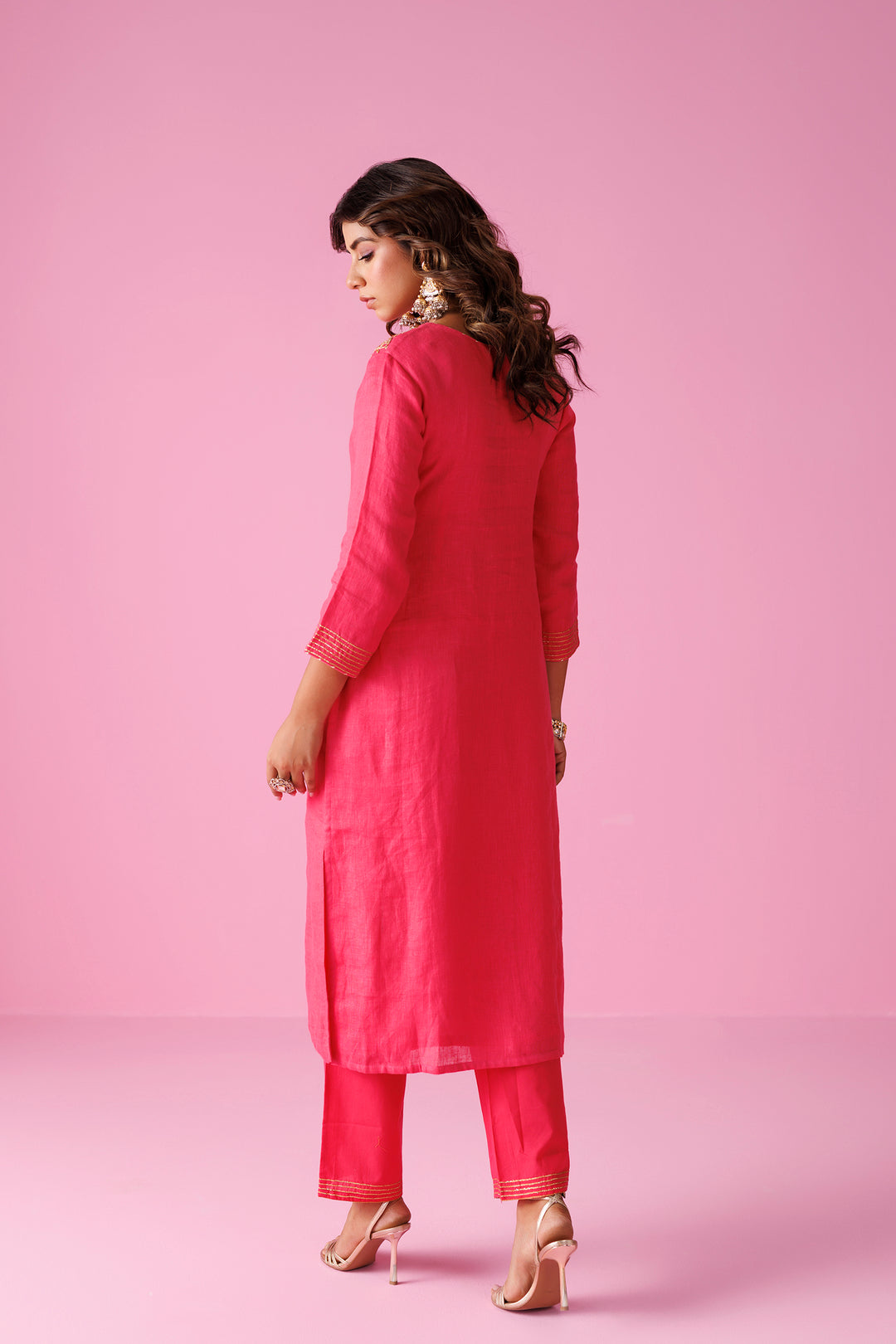 Linen Suit Stitched with Dori and Gota Patti work