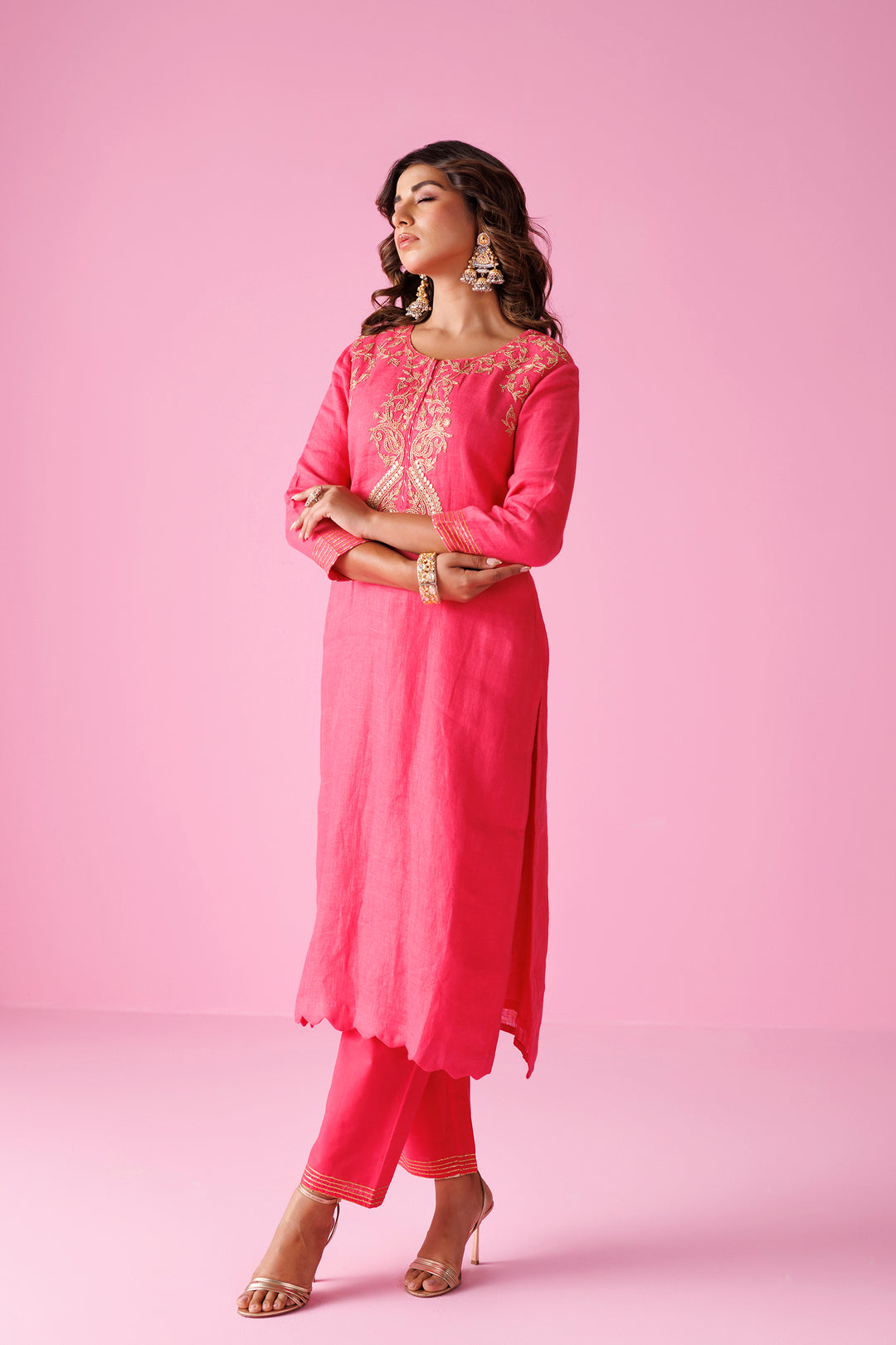 Linen Suit Stitched with Dori and Gota Patti work