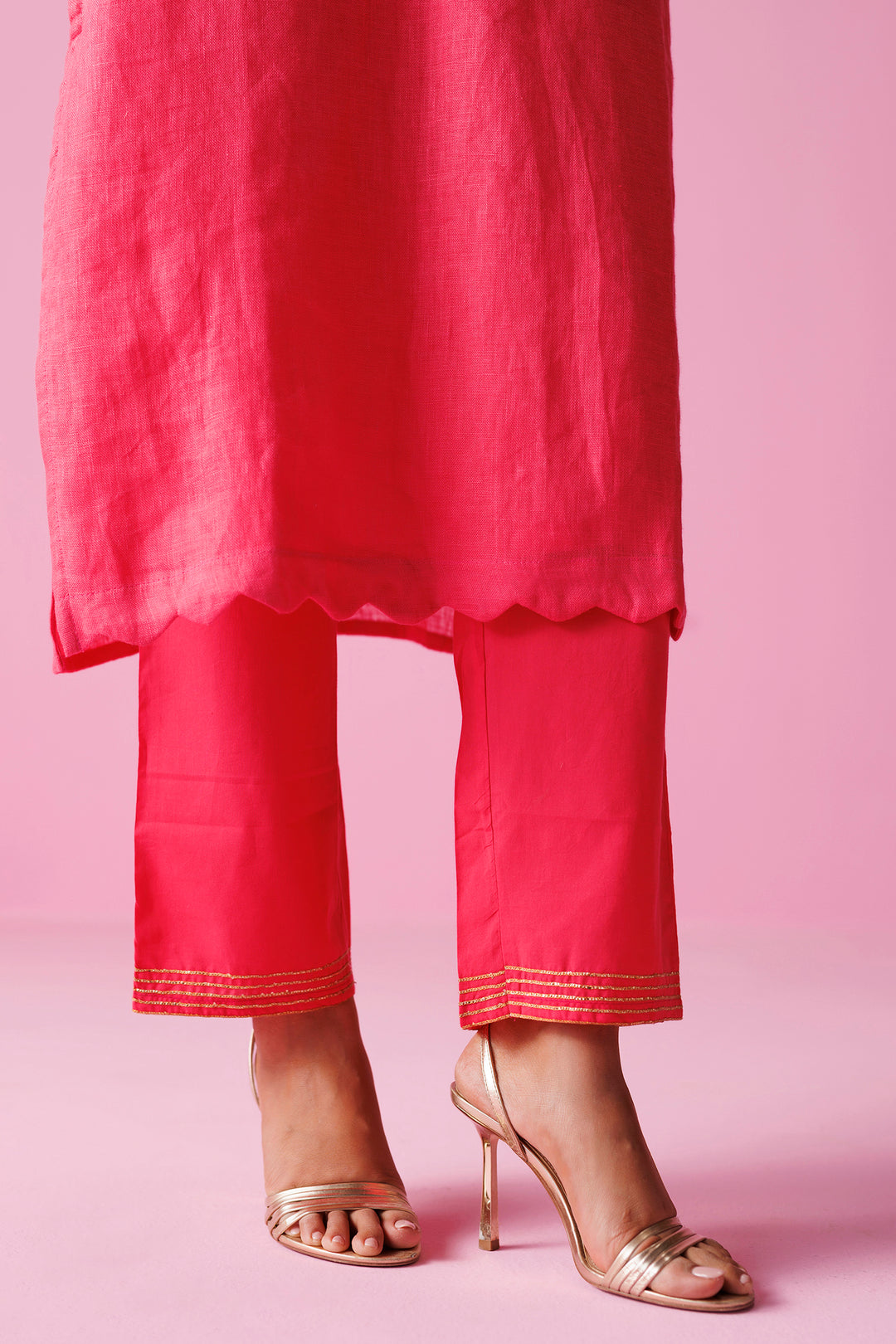 Linen Suit Stitched with Dori and Gota Patti work