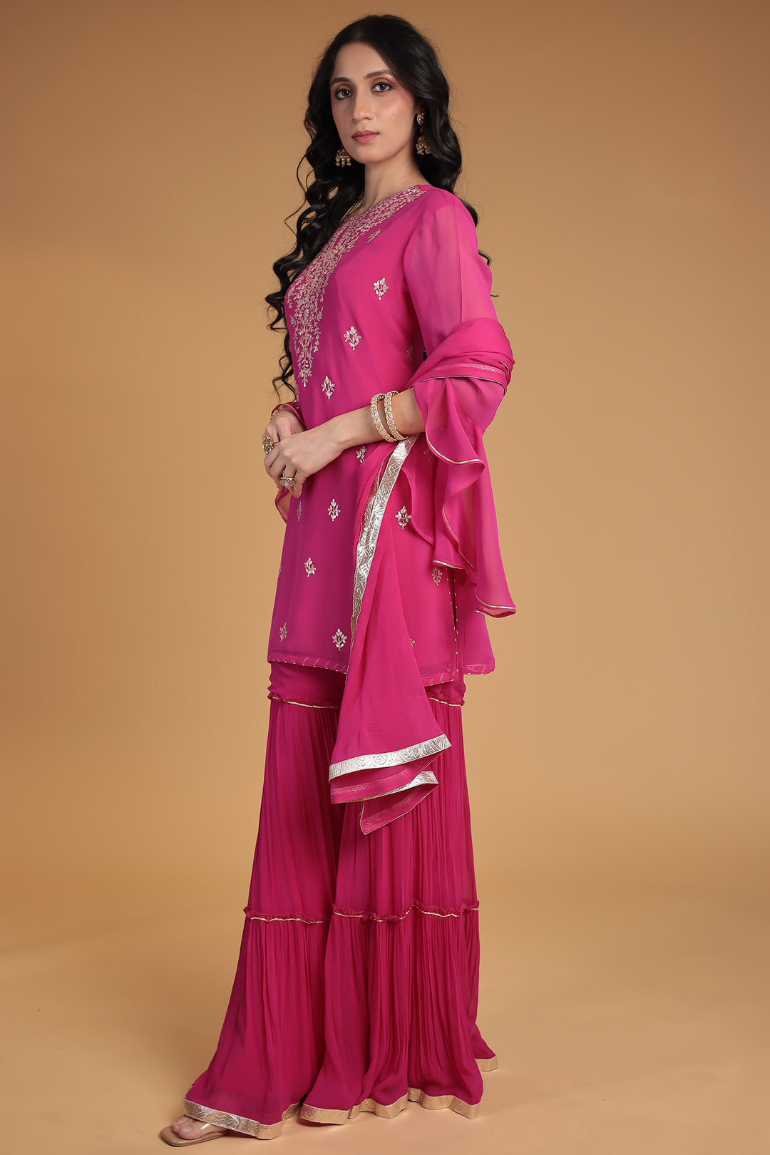Georgette Sharara Suit with Pittan work