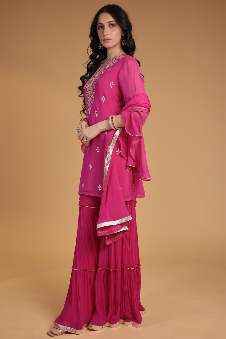 Georgette Sharara Suit with Pittan work