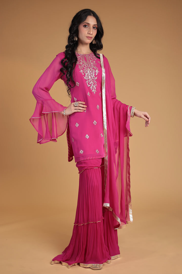 Georgette Sharara Suit with Pittan work