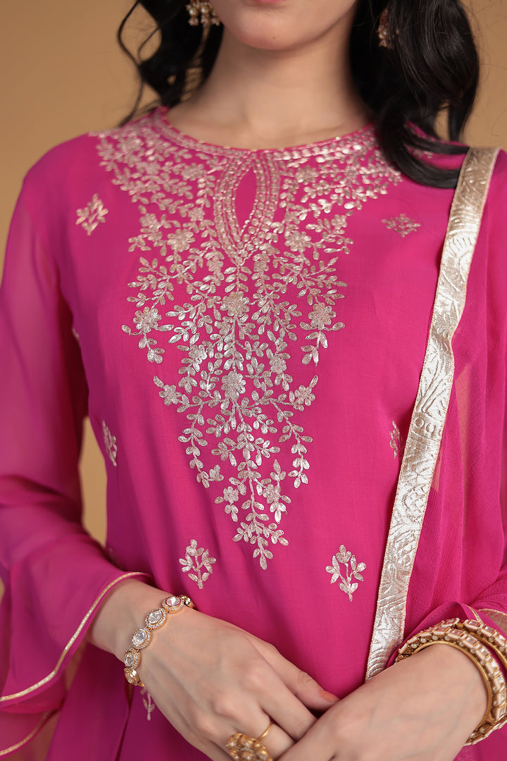 Georgette Sharara Suit with Pittan work