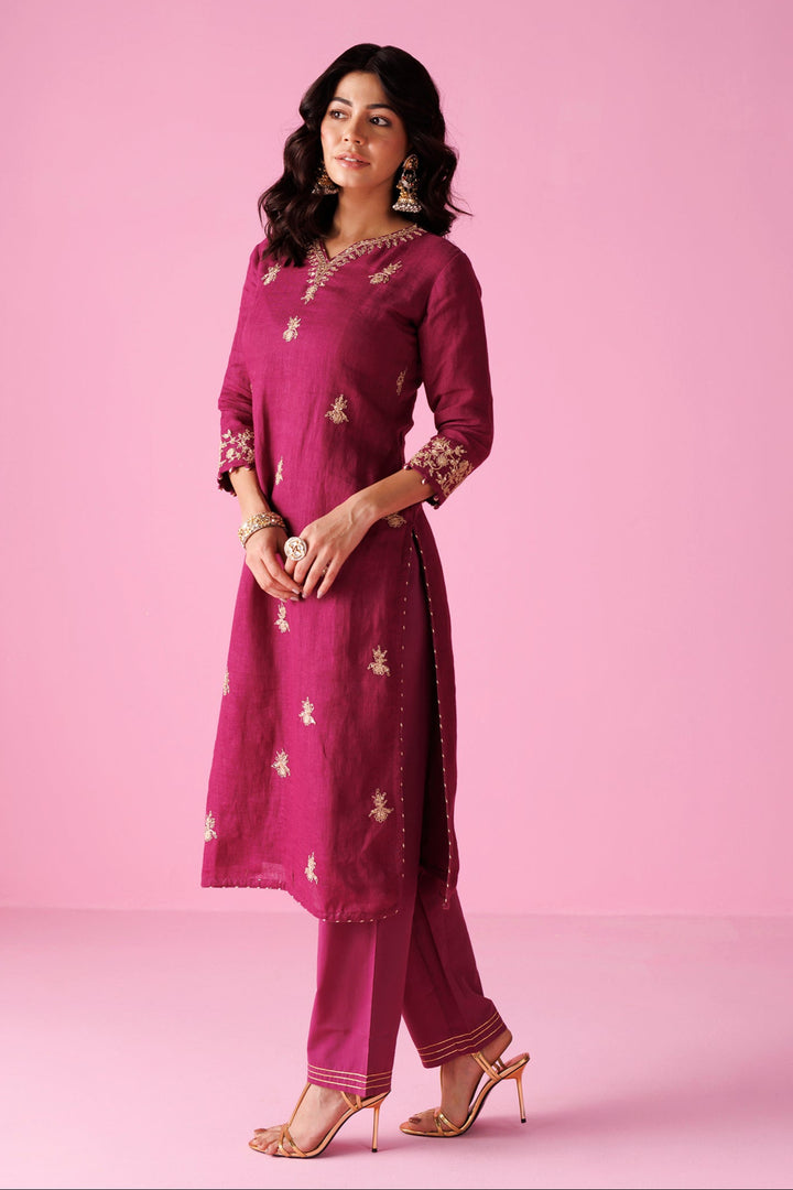 Linen Suit with Dori, Sequins and Zardozi work