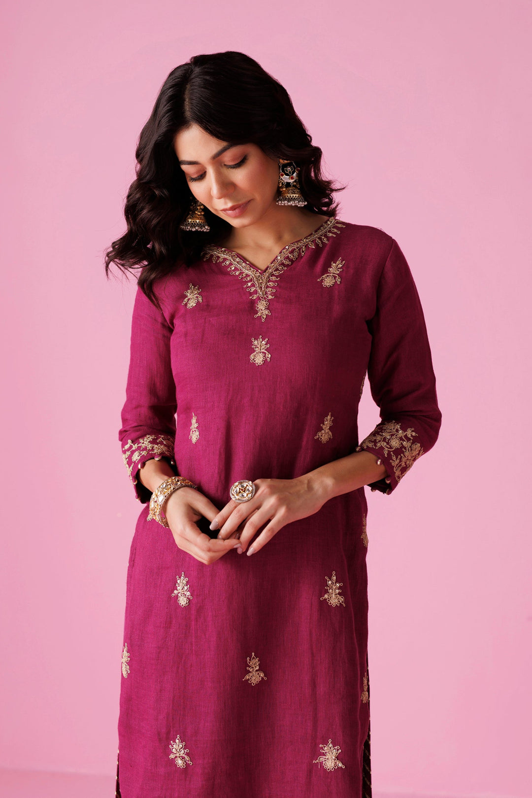 Linen Suit with Dori, Sequins and Zardozi work