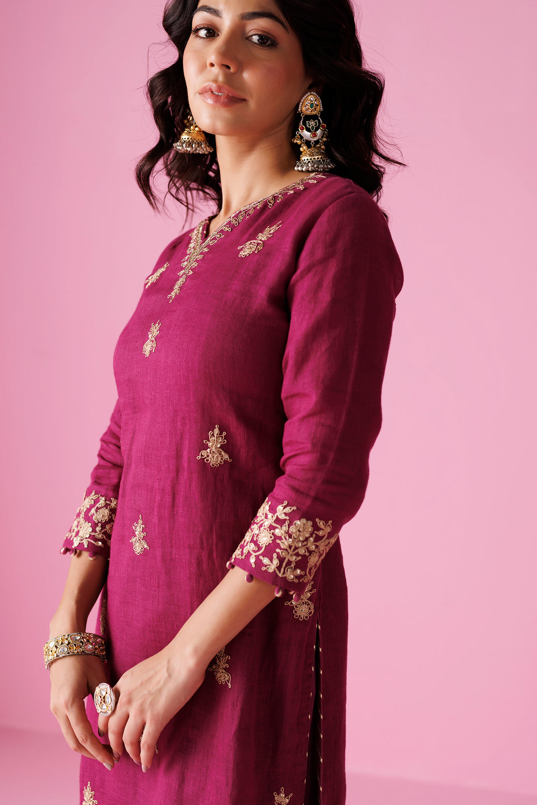 Linen Suit with Dori, Sequins and Zardozi work