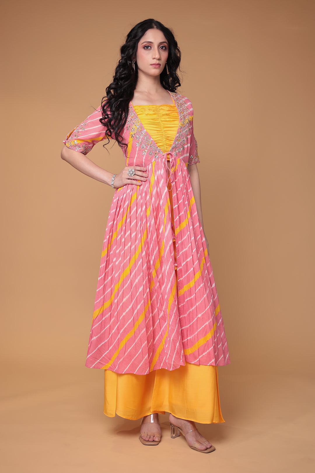 Leheriya Silk Indo Western with Gota Patti, Thread and Zardozi work
