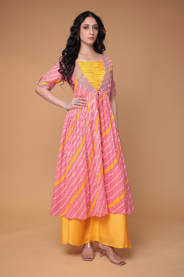 Leheriya Silk Indo Western with Gota Patti, Thread and Zardozi work