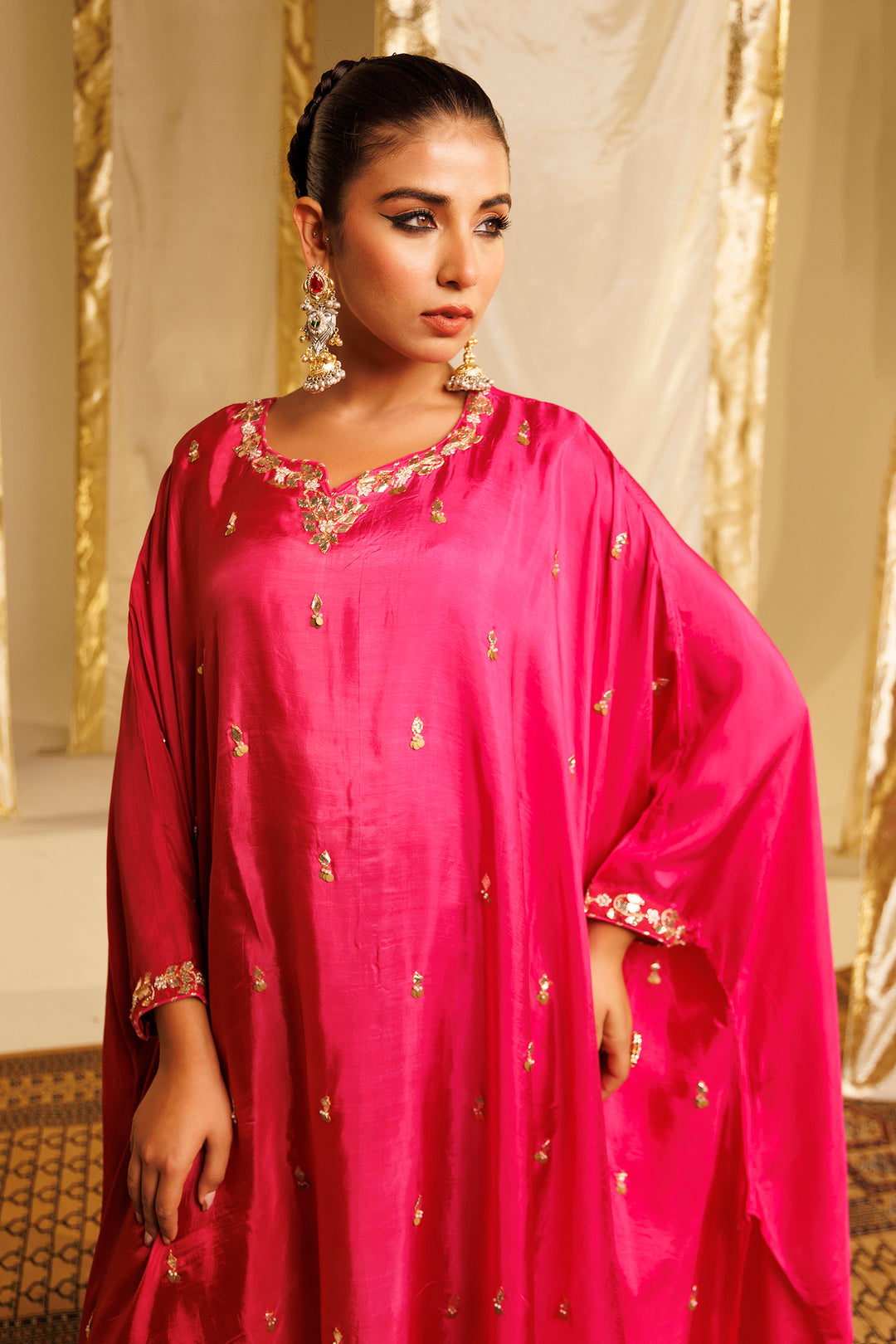 Silk Kaftan Suit with Gota Patti and Pearl work