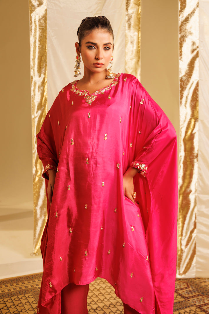 Silk Kaftan Suit with Gota Patti and Pearl work