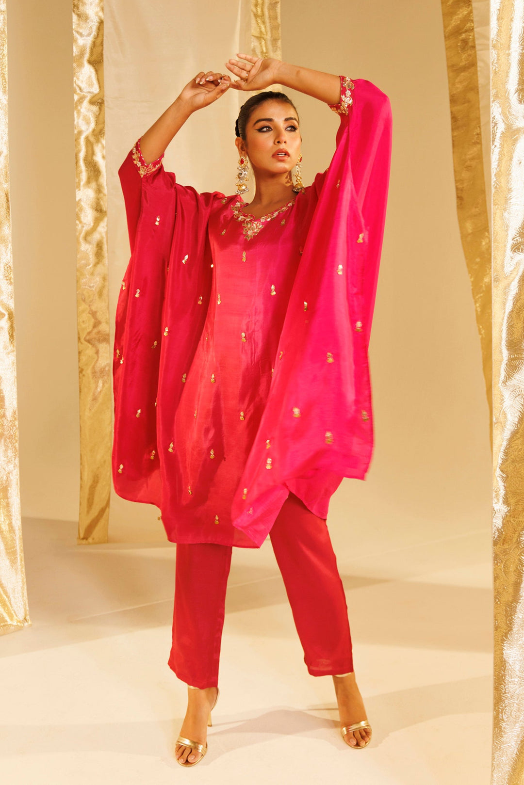 Silk Kaftan Suit with Gota Patti and Pearl work