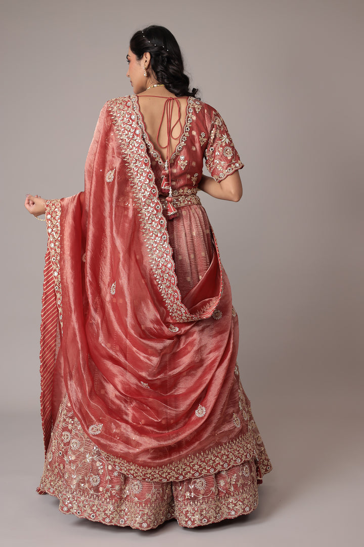 Shimmer Tissue Lehenga with Gota Patti, Pearl, Thread and Zardozi work