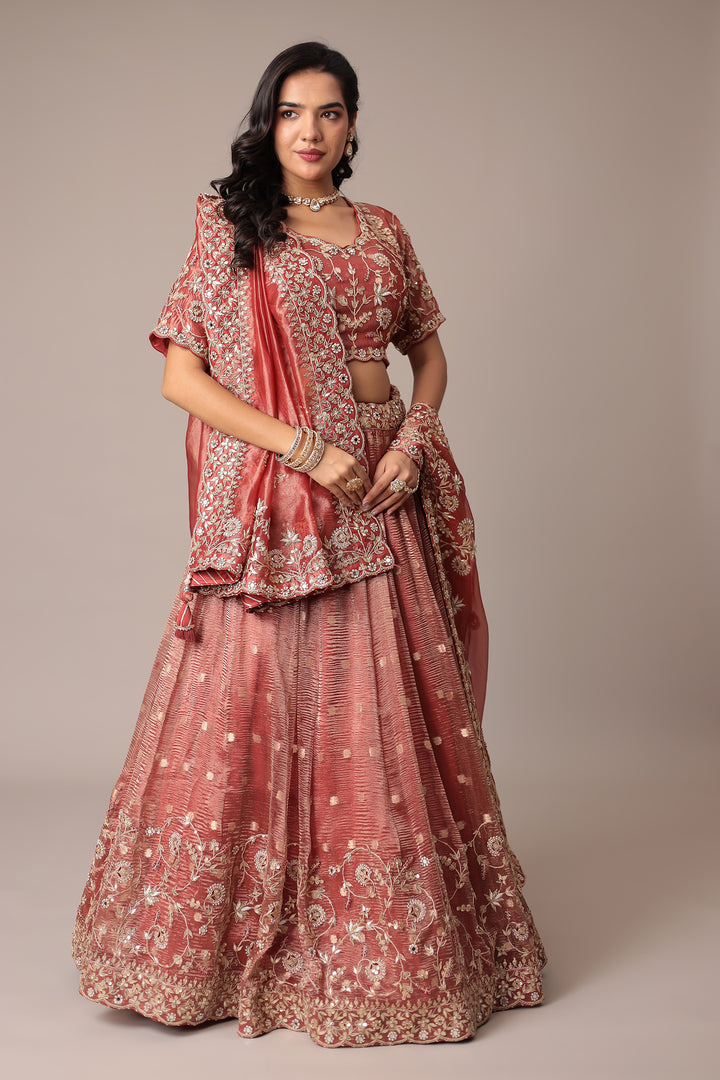 Shimmer Tissue Lehenga with Gota Patti, Pearl, Thread and Zardozi work
