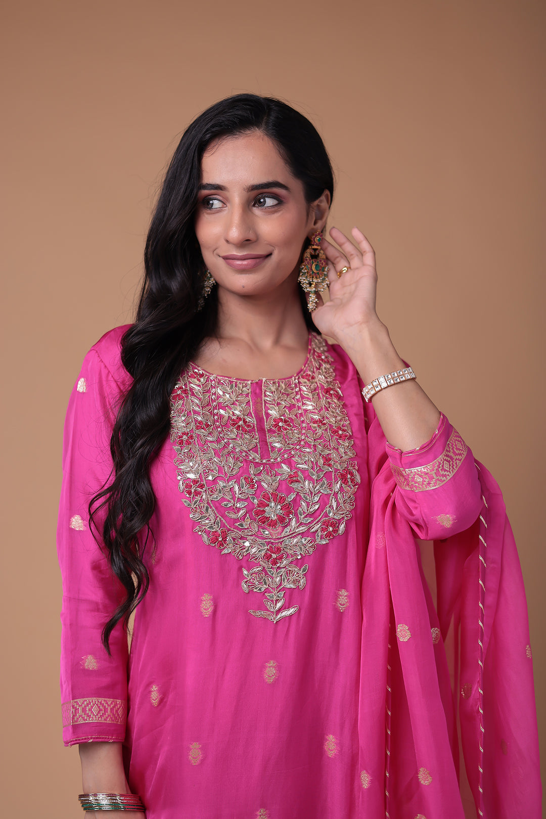 Soft organza Handloom Suit with Gota Patti, Thread and Zardozi work