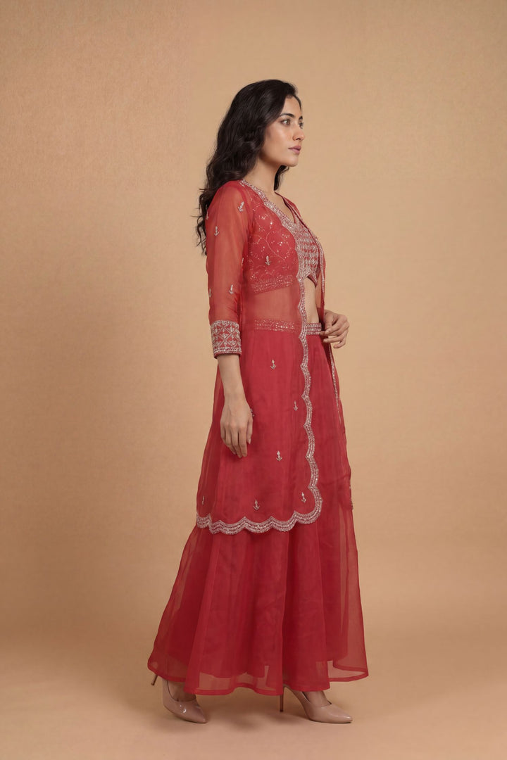 Organza Indowestern with Dori, Gota Patti, Pearl, Sequins work.