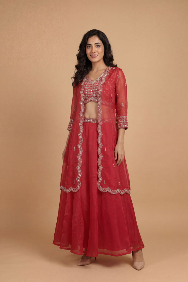 Organza Indowestern with Dori, Gota Patti, Pearl, Sequins work.