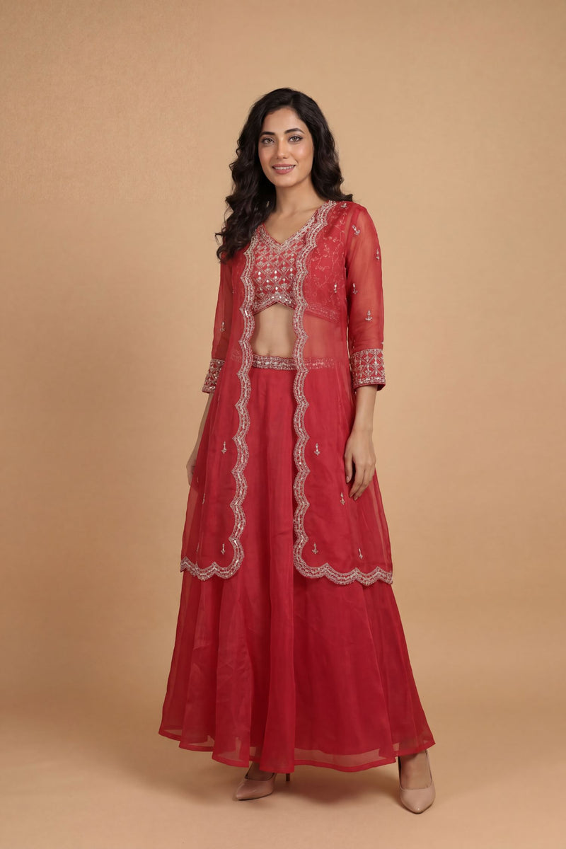 Organza Indowestern with Dori, Gota Patti, Pearl, Sequins work.