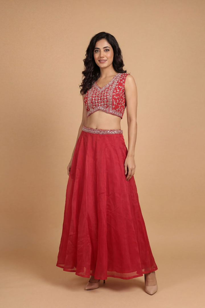 Organza Indowestern with Dori, Gota Patti, Pearl, Sequins work.
