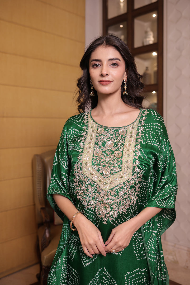 Trendy Dark Green Silk Kaftan