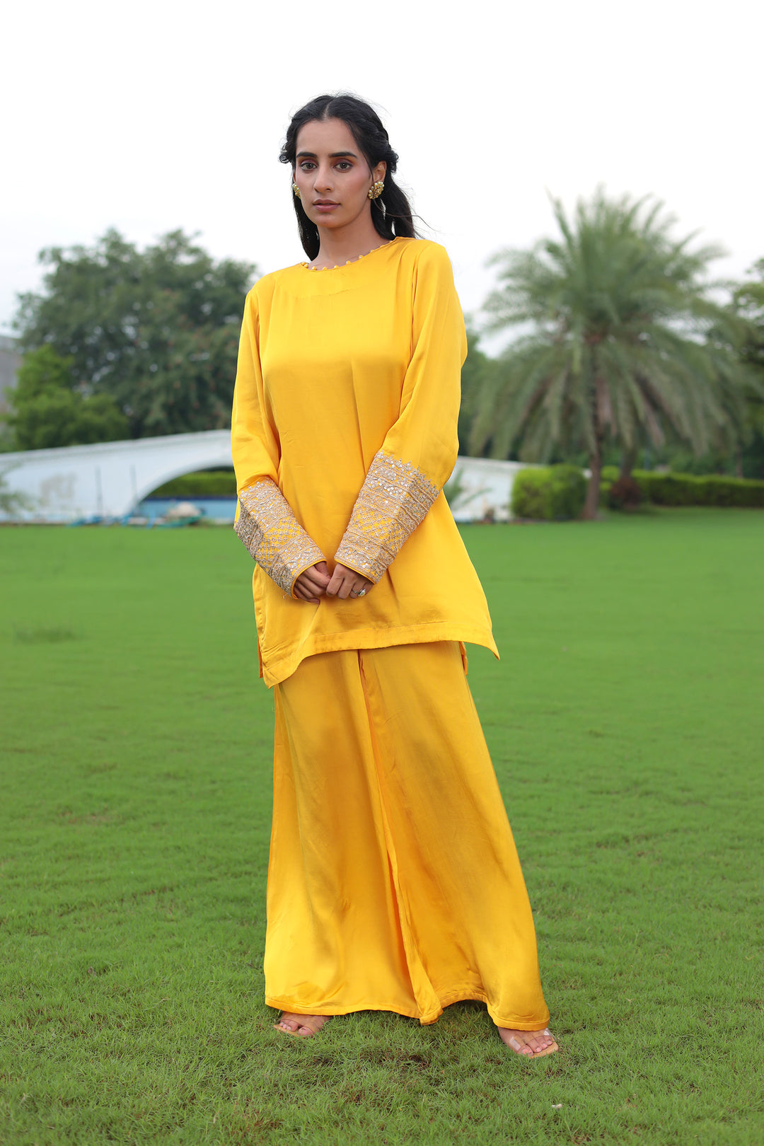 Satin Silk Indowestern with Dori and Sequins work