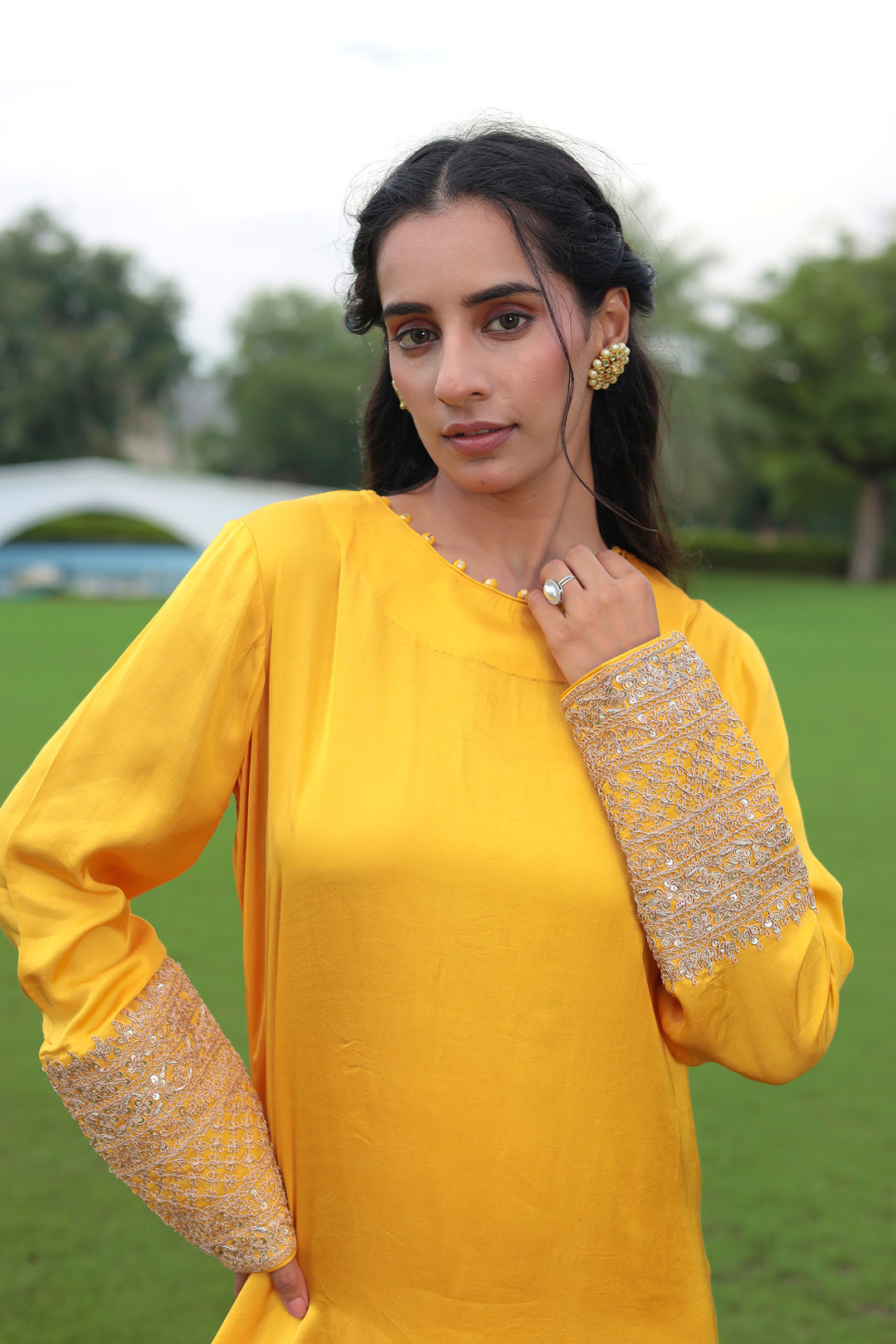 Satin Silk Indowestern with Dori and Sequins work