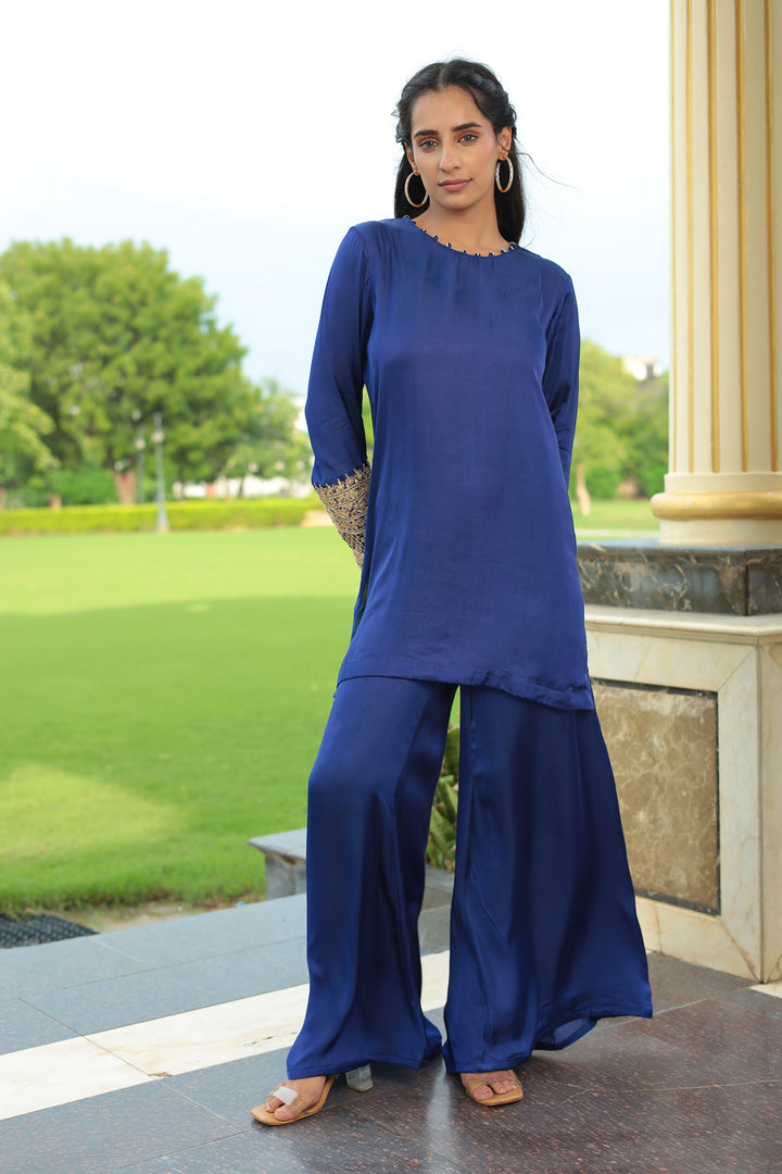 Satin Silk Indowestern with Dori and Sequins work