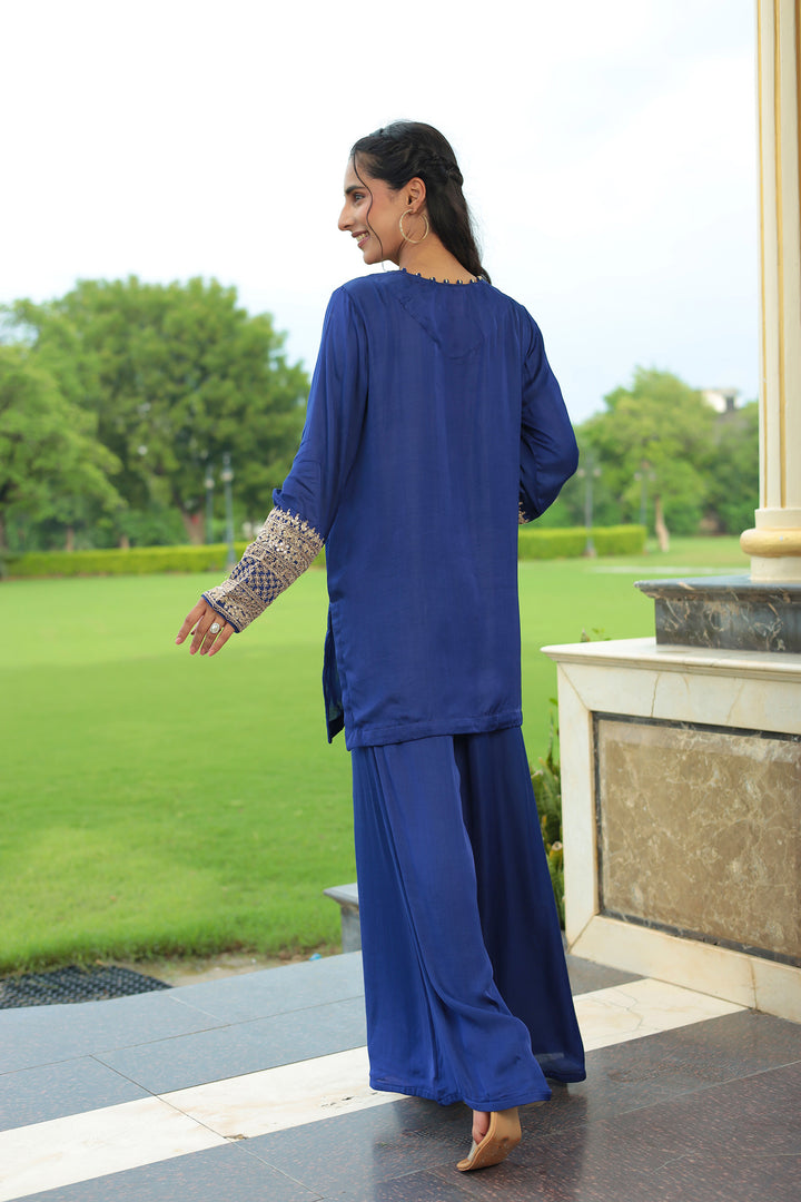 Satin Silk Indowestern with Dori and Sequins work