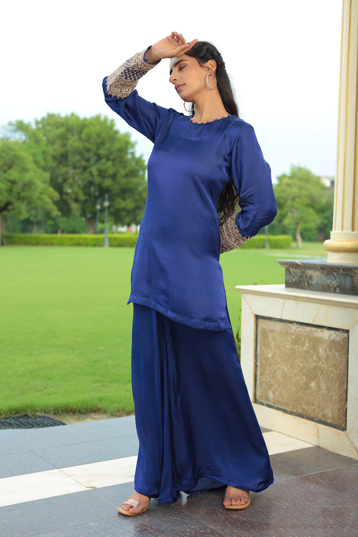 Satin Silk Indowestern with Dori and Sequins work