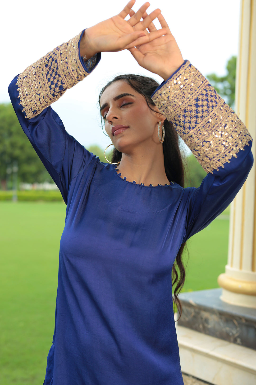 Satin Silk Indowestern with Dori and Sequins work