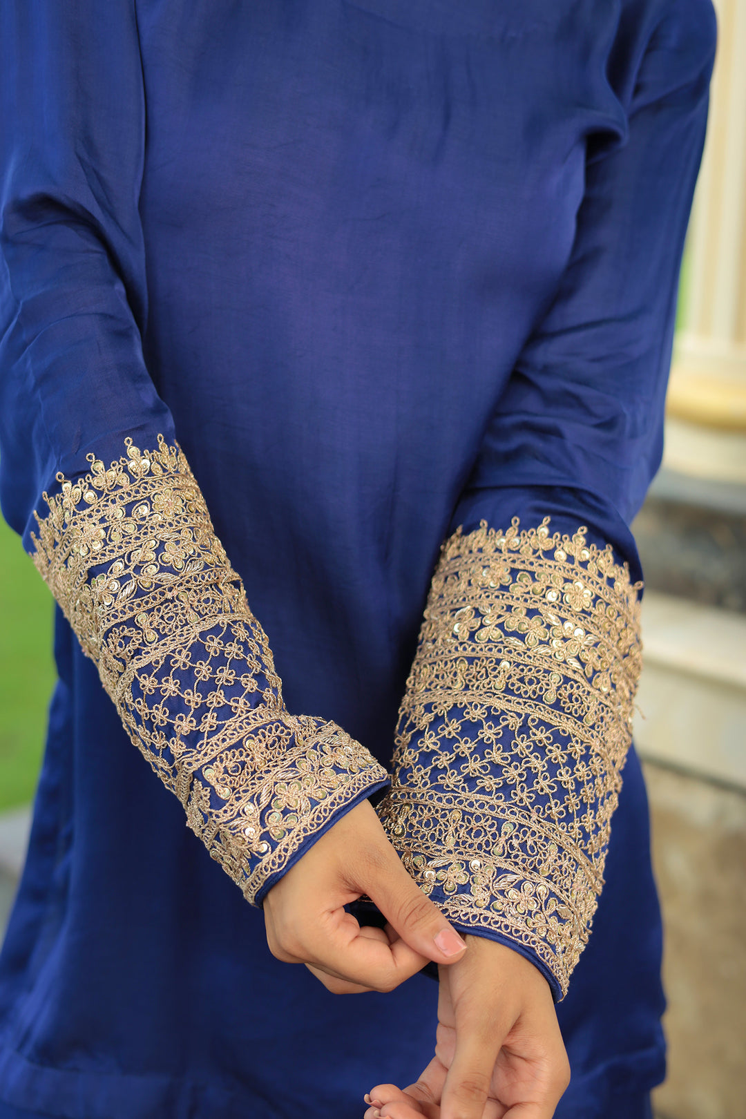 Satin Silk Indowestern with Dori and Sequins work