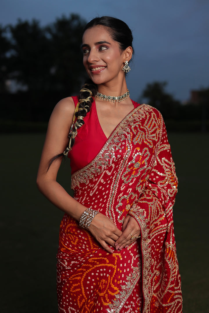 Shop Red Bandhej Saree for Women
