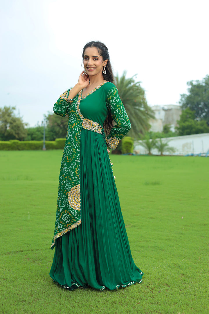 Traditional Bandhej Georgette Anarkali Suit with Gota Patti, Zardozi & Thread Embroidery