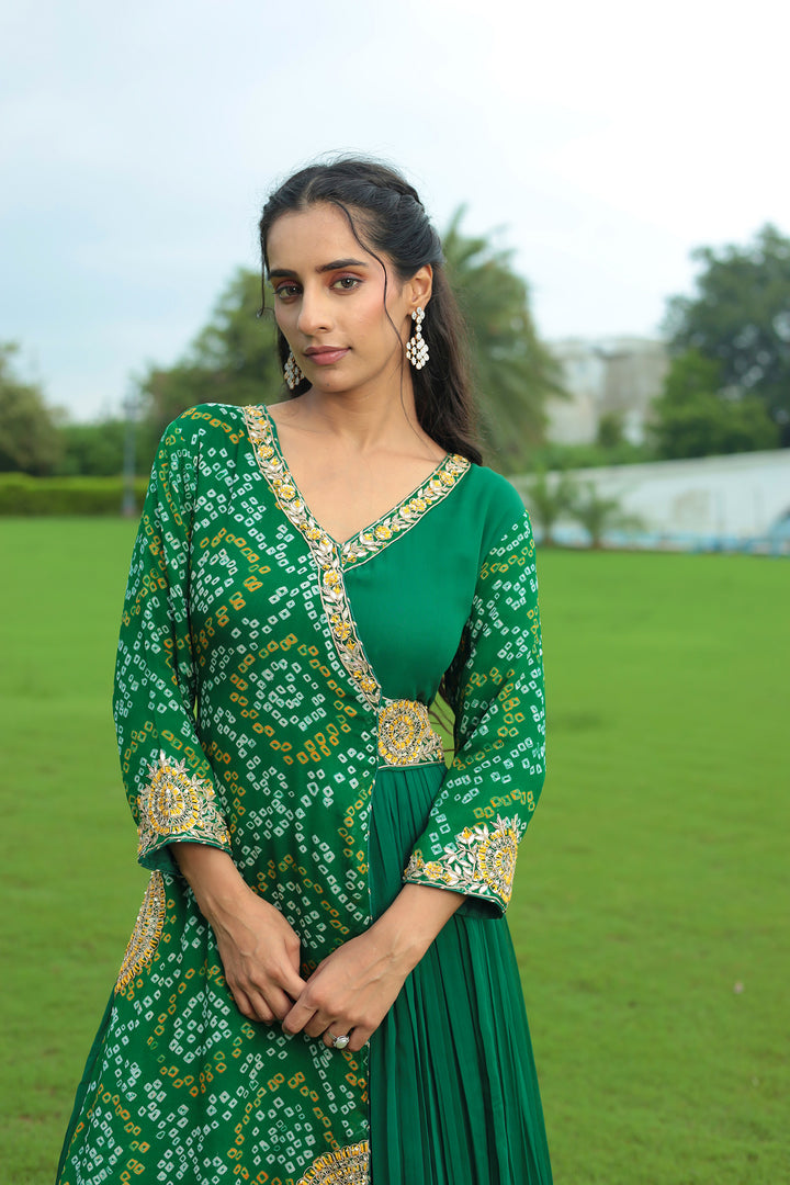 Traditional Bandhej Georgette Anarkali Suit with Gota Patti, Zardozi & Thread Embroidery