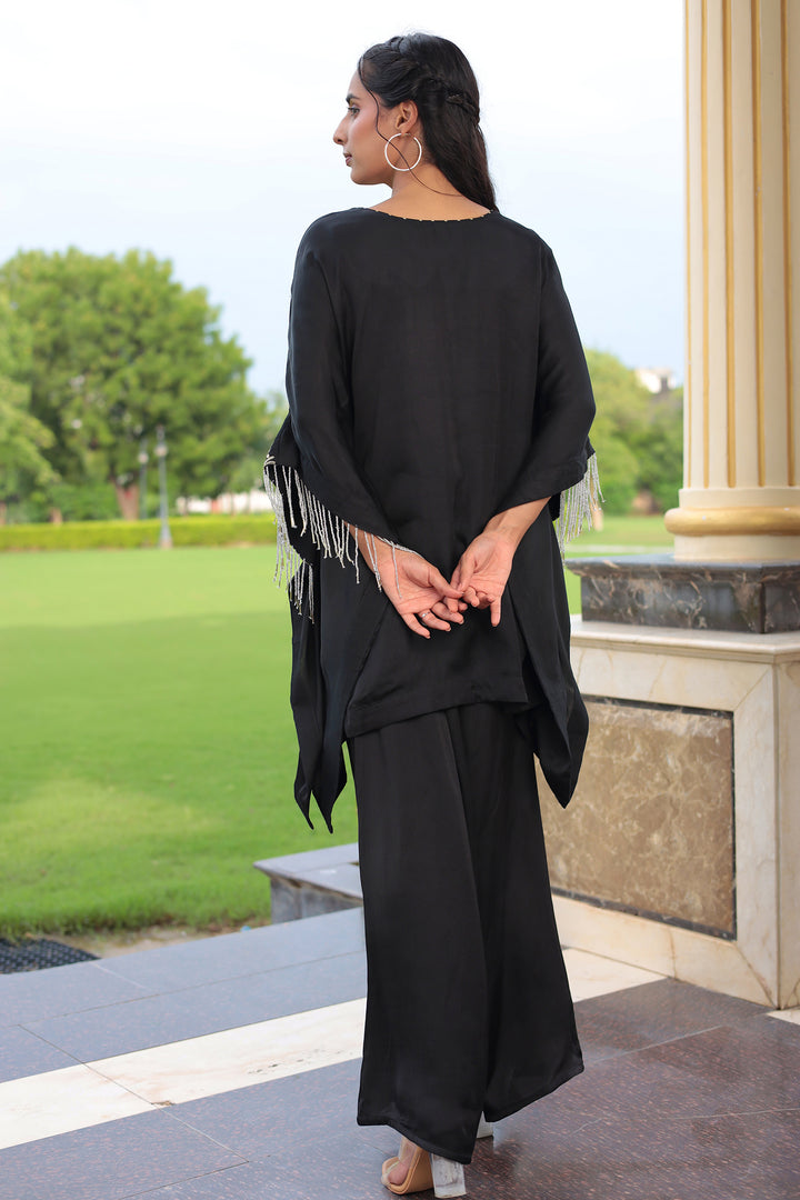 Satin Kaftan Silk Suit Embellished with Gota Patti and Cutdana work