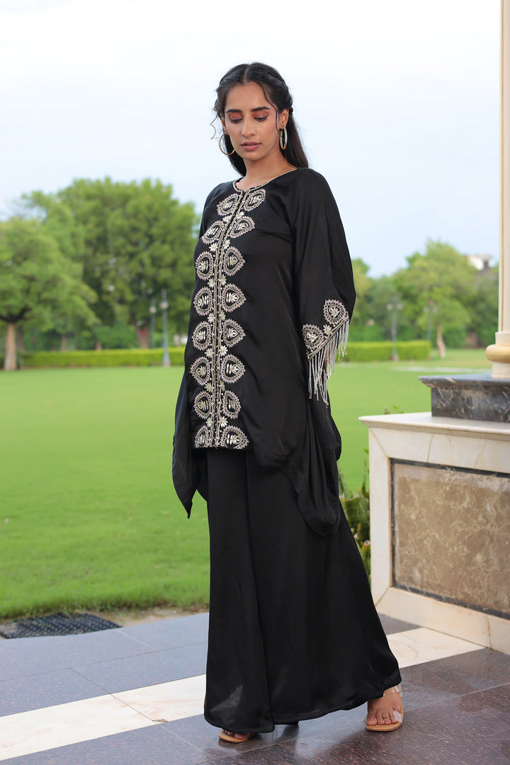 Satin Kaftan Silk Suit Embellished with Gota Patti and Cutdana work