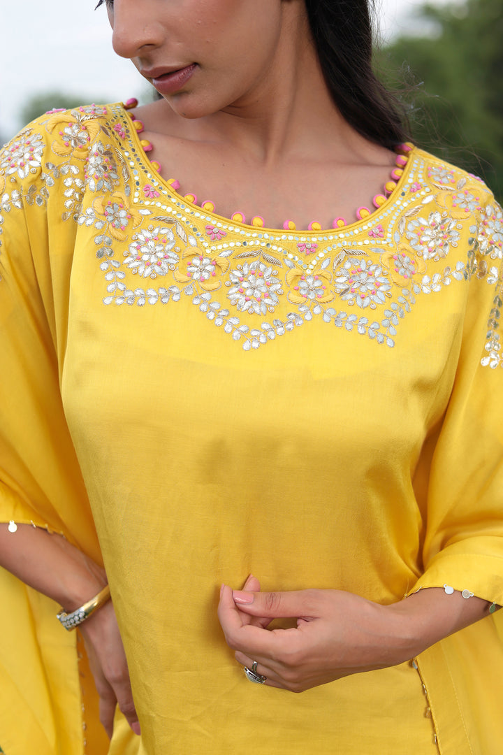 Flowy Satin Kaftan Style Suit with Gota Patti Detailing