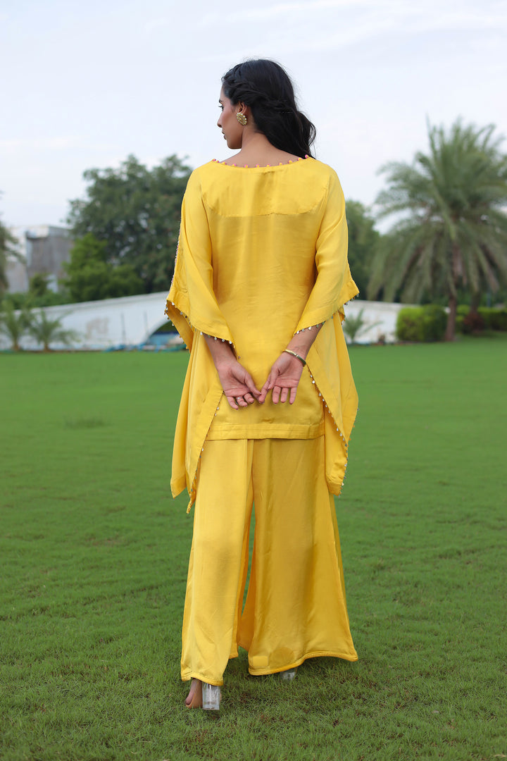 Flowy Satin Kaftan Style Suit with Gota Patti Detailing