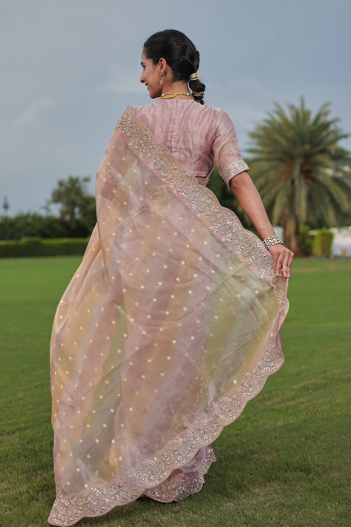 Fancy Tissue Saree with Dori, Gota, Pearl & Zardozi Embellishments