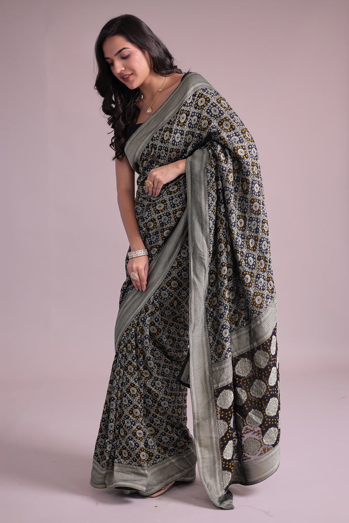 Black Power loom Bandhej Look Saree