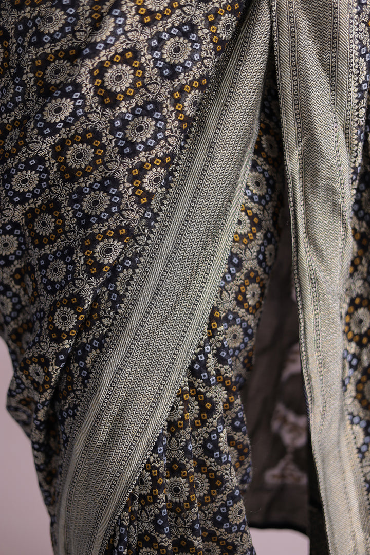 Black Power loom Bandhej Look Saree