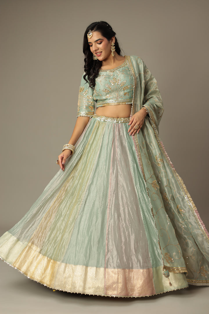 Light Green Shimmer Tissue Lehenga 