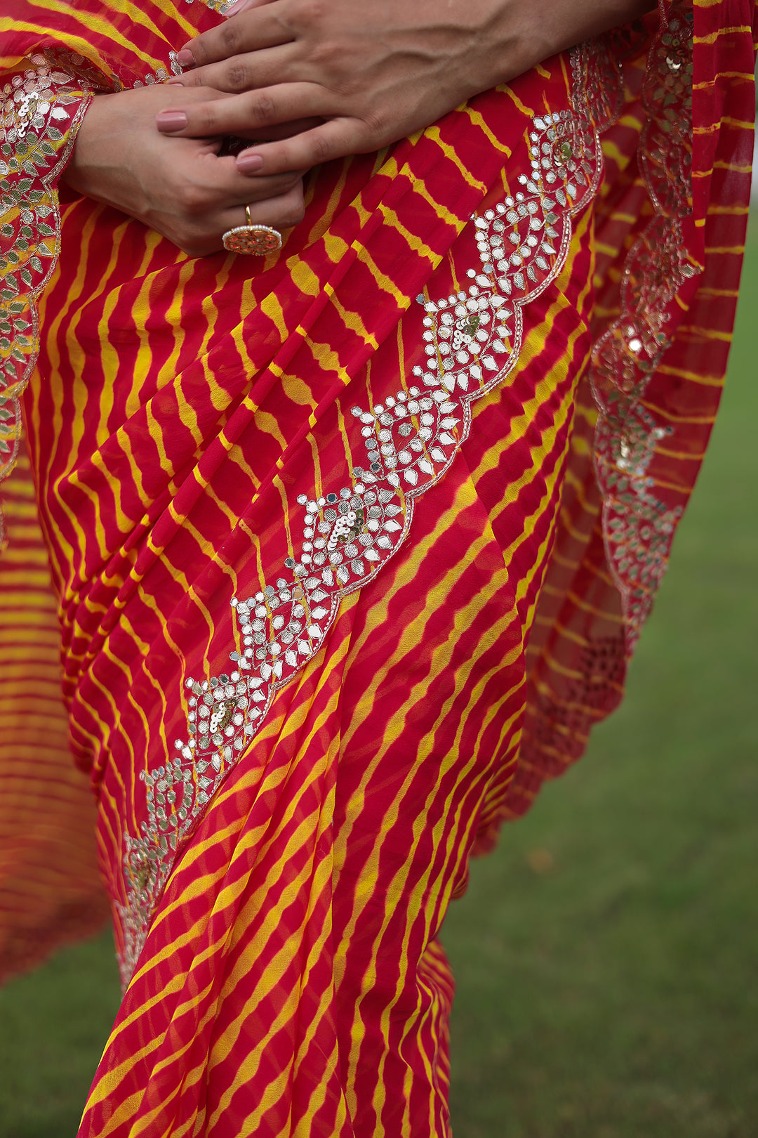 Leheriya Georgette Saree with Aari and Gota Patti work