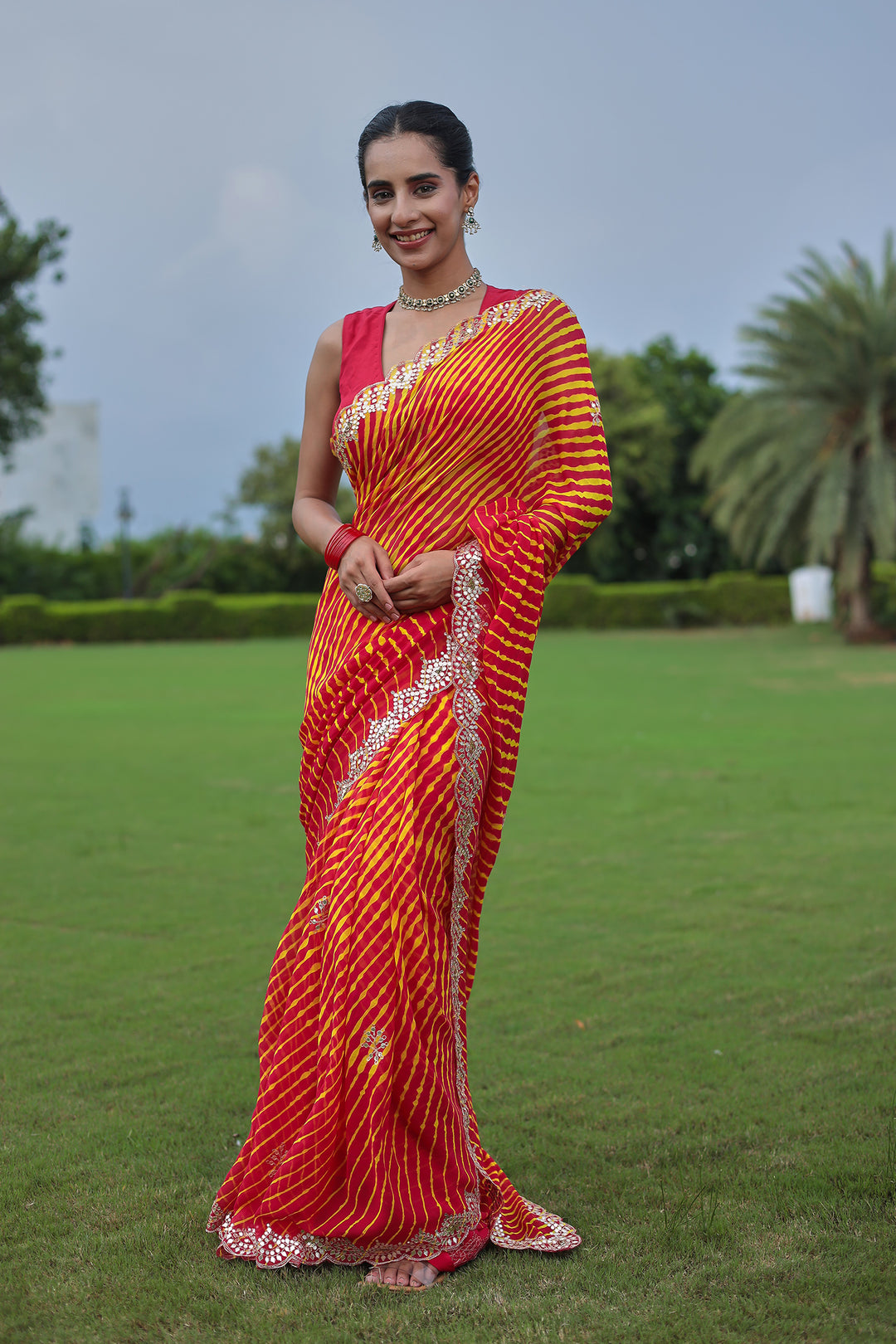 red & yellow saree 