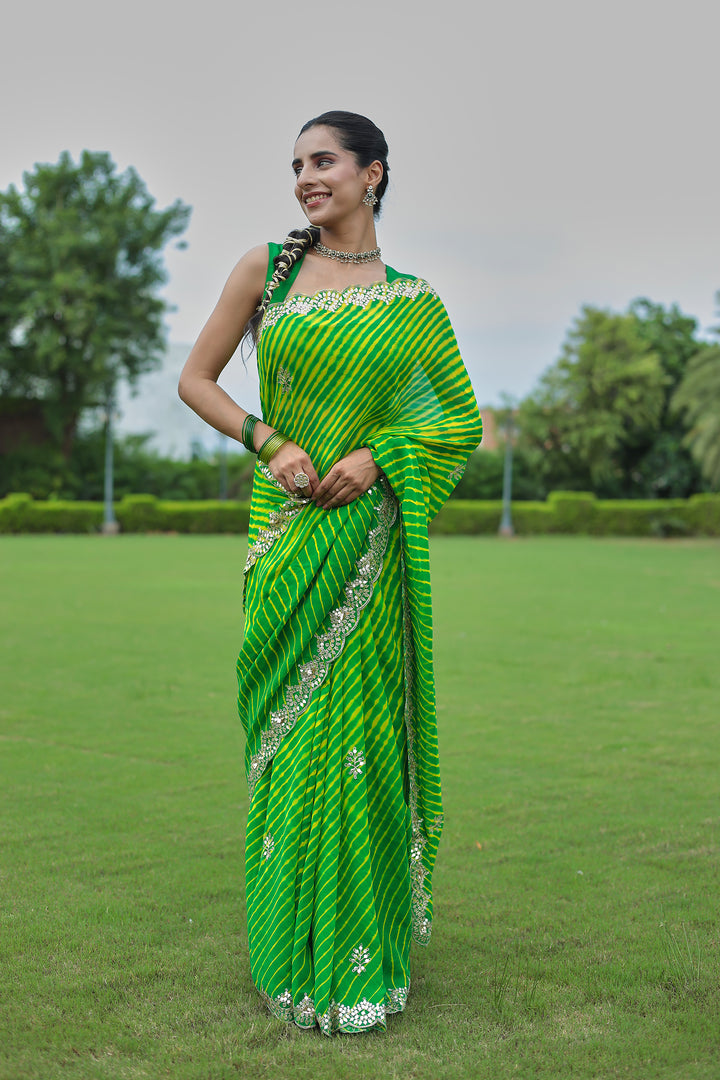 Leheriya Georgette Saree with Aari and Gota Patti work