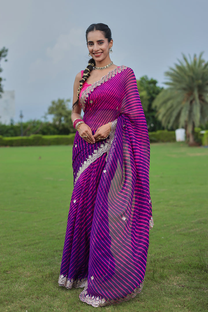 Leheriya Georgette Saree with Aari and Gota Patti work